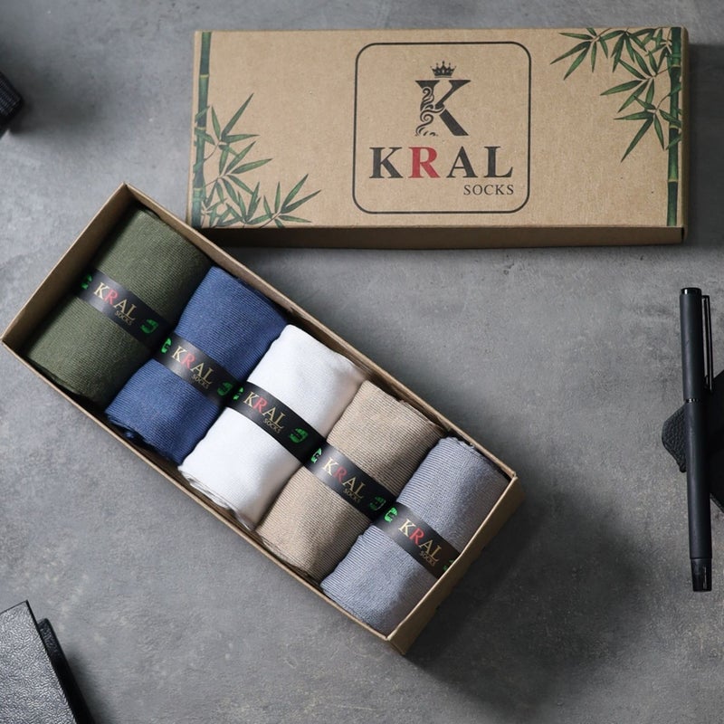 Kral Socks Bamboo Men's Socks Classic Socket Plain Long Summer Seamless 5-Piece Boxed Premium Set  - Image 1