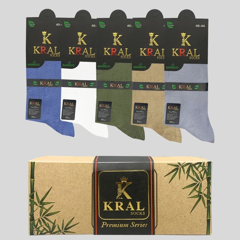 Kral Socks Bamboo Men's Socks Classic Socket Plain Long Summer Seamless 5-Piece Boxed Premium Set  - Image 5