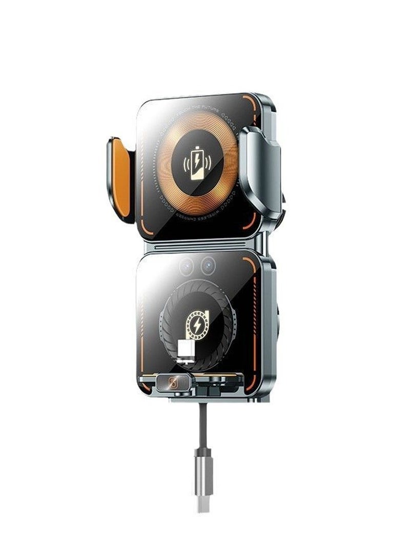 New 15W Wireless Car Charger Mount with Infrared Auto-Clamp, Type-C Cable, Magnetic Tips, USB Adapter, 360° Vent Holder for Navigation  - Image 1