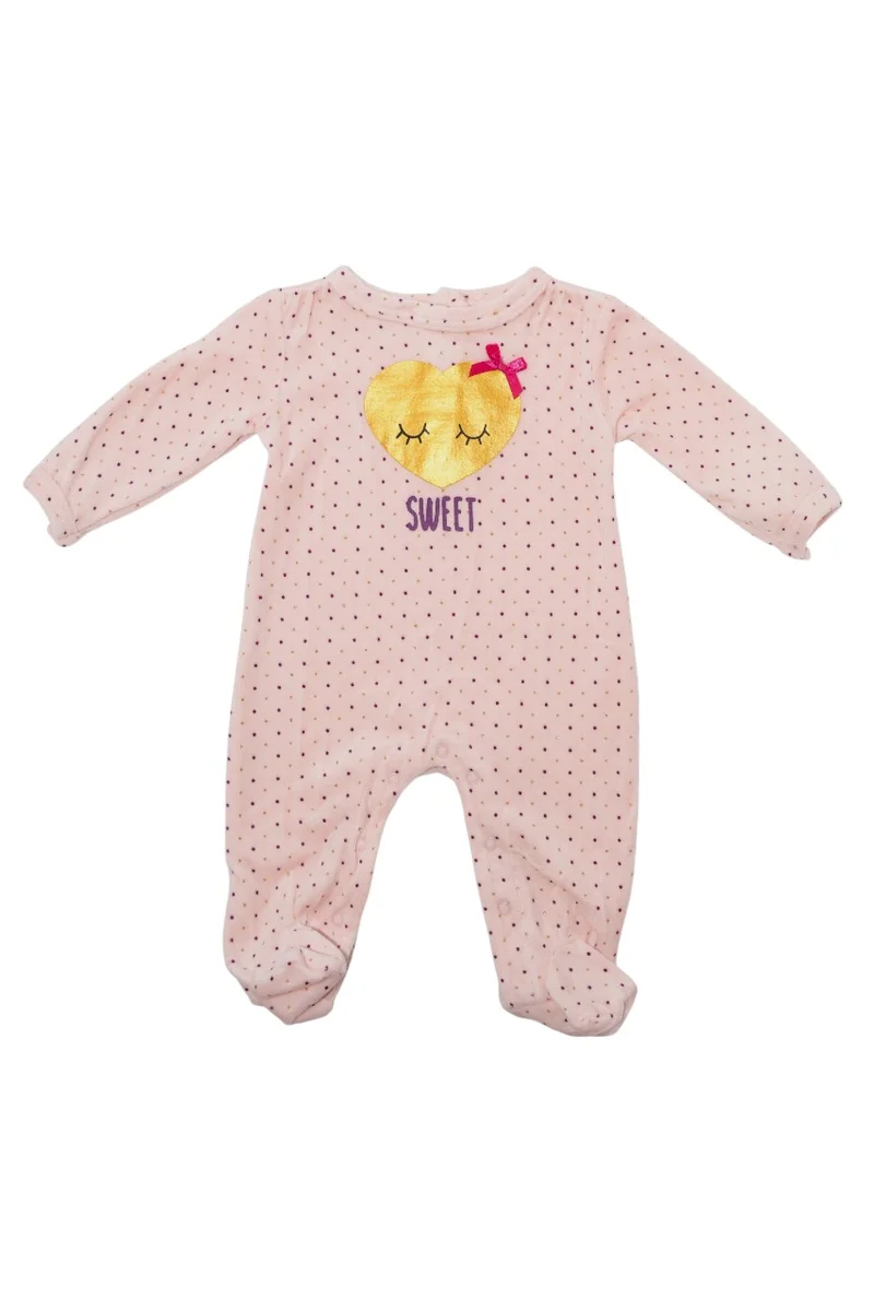 Bambimici Bambimici Heart Print Polka Dot Long Sleeve Bosy Suit - Peach