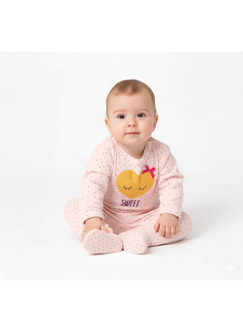 بمبىمىشى بامبيميتشي بدلة جسم بأكمام طويلة بطبعة قلب ونقاط بولكا - خوخي