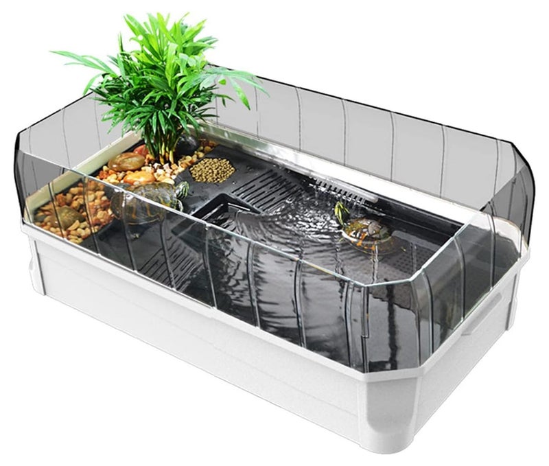 vsell24 White Turtle Tank Habitat Kit with Light, 46x23x20 cm - Anti-Escape Fence, Water Filter, and Large Space for Baby Turtles - Image 1