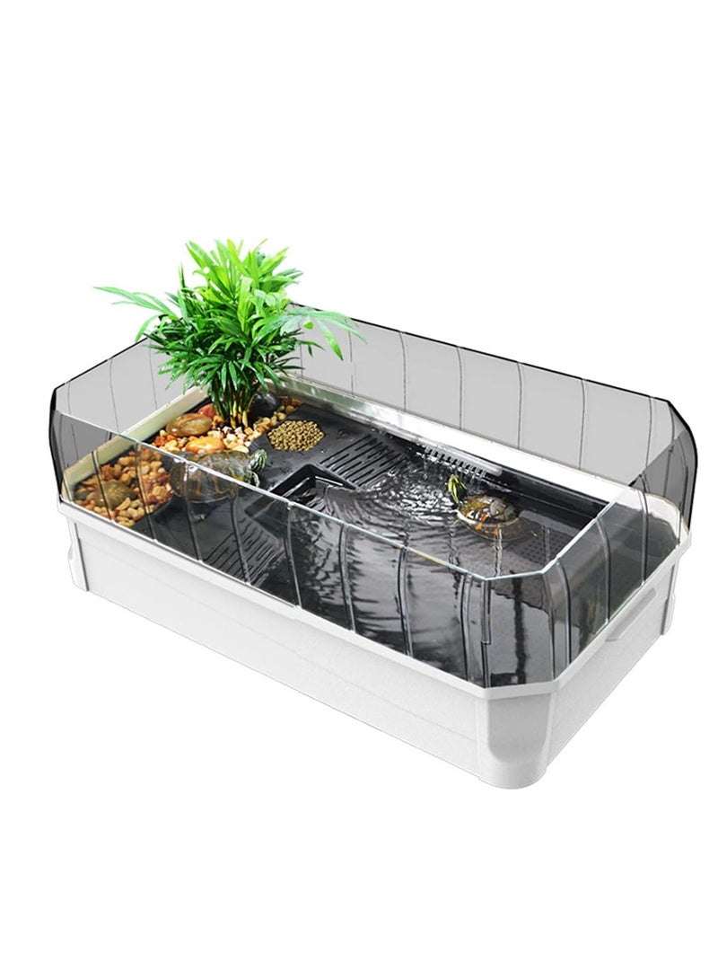 ڤسيل24 طقم موطن خزان السلاحف الأبيض مع ضوء، 46x23x20 سم - سياج مضاد للهروب، وفلتر مياه، ومساحة كبيرة للسلاحف الصغيرة - Image 1