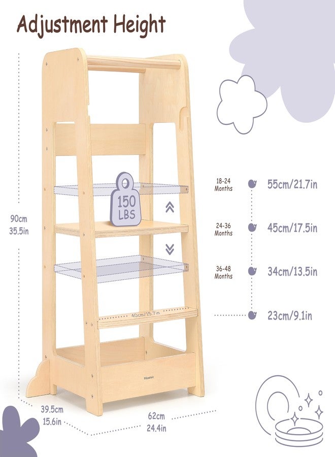 Pillowhale Standing Tower for Toddlers- Adjustable Height with 360° Safety Rail, Kids Step Stool with Safety Rail, Wooden Step Stool, Age 18 Months-6years - Image 2