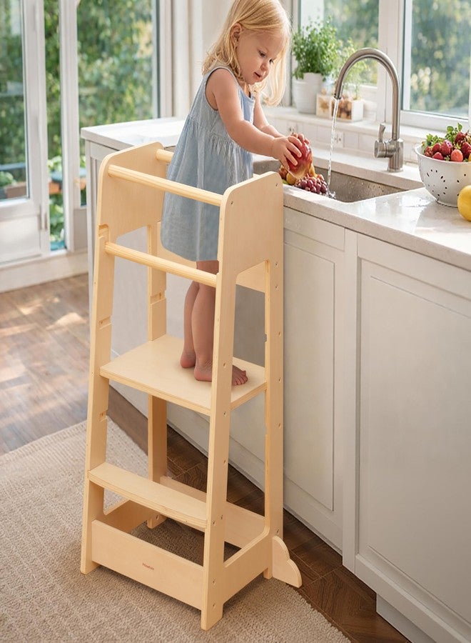 Pillowhale Standing Tower for Toddlers- Adjustable Height with 360° Safety Rail, Kids Step Stool with Safety Rail, Wooden Step Stool, Age 18 Months-6years - Image 1