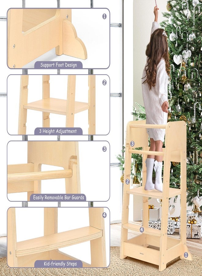 Pillowhale Standing Tower for Toddlers- Adjustable Height with 360° Safety Rail, Kids Step Stool with Safety Rail, Wooden Step Stool, Age 18 Months-6years - Image 3