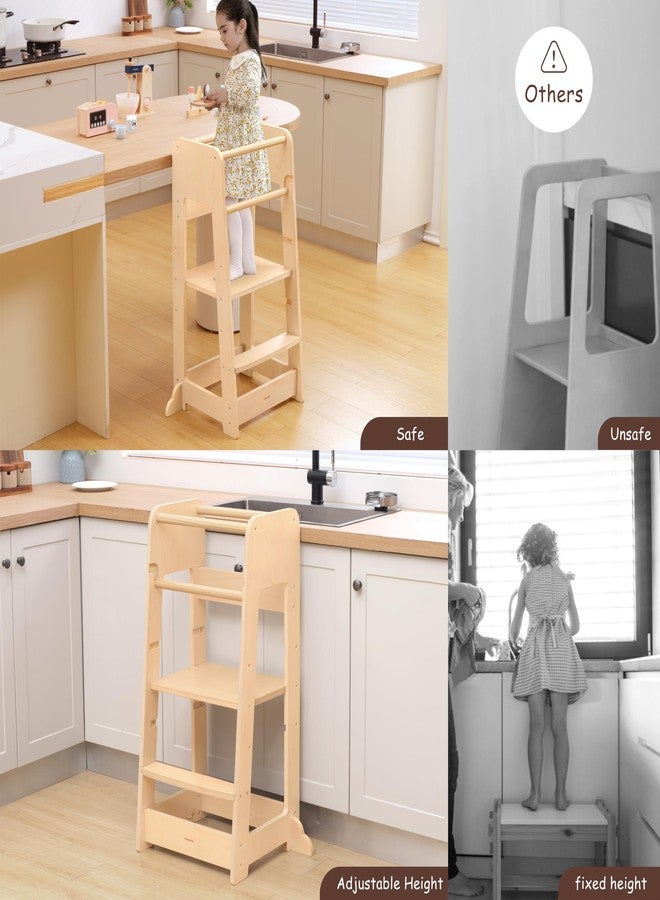 Pillowhale Standing Tower for Toddlers- Adjustable Height with 360° Safety Rail, Kids Step Stool with Safety Rail, Wooden Step Stool, Age 18 Months-6years - Image 4