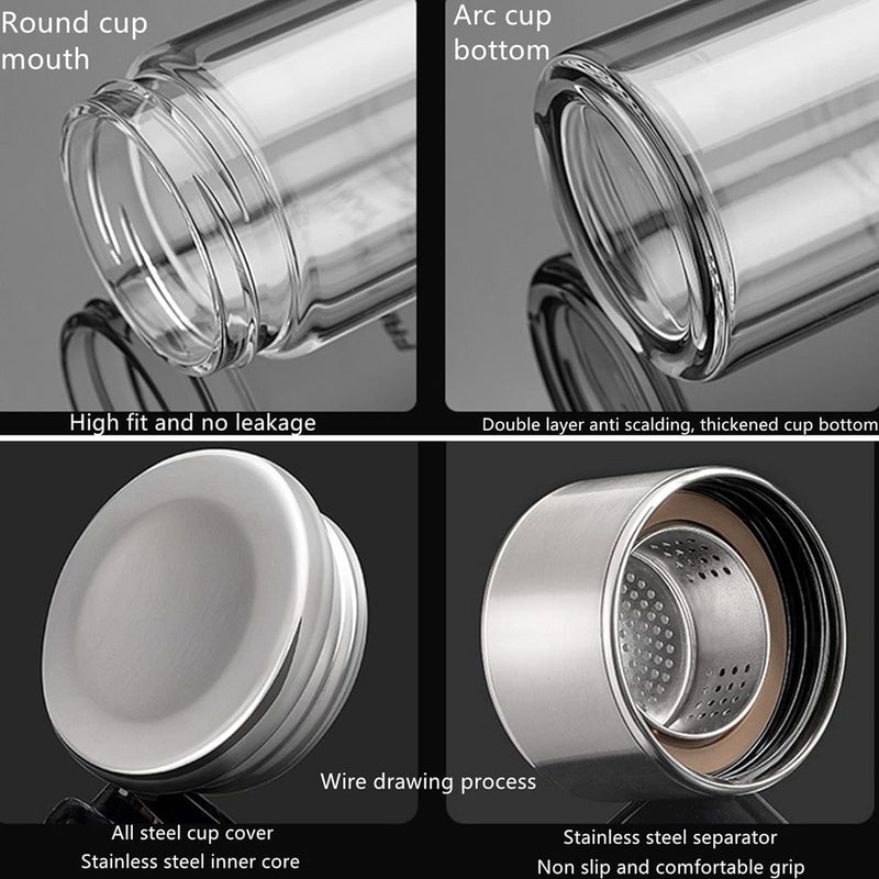 KitchAntique KitchAntique 300ML DoubleWall Glass Water Bottle Tea Water Separation Bottle with Stainless Steel Tea Infuser Perfect for Loose Tea Detox Fruit Water Travel Camping Gifting - Image 3