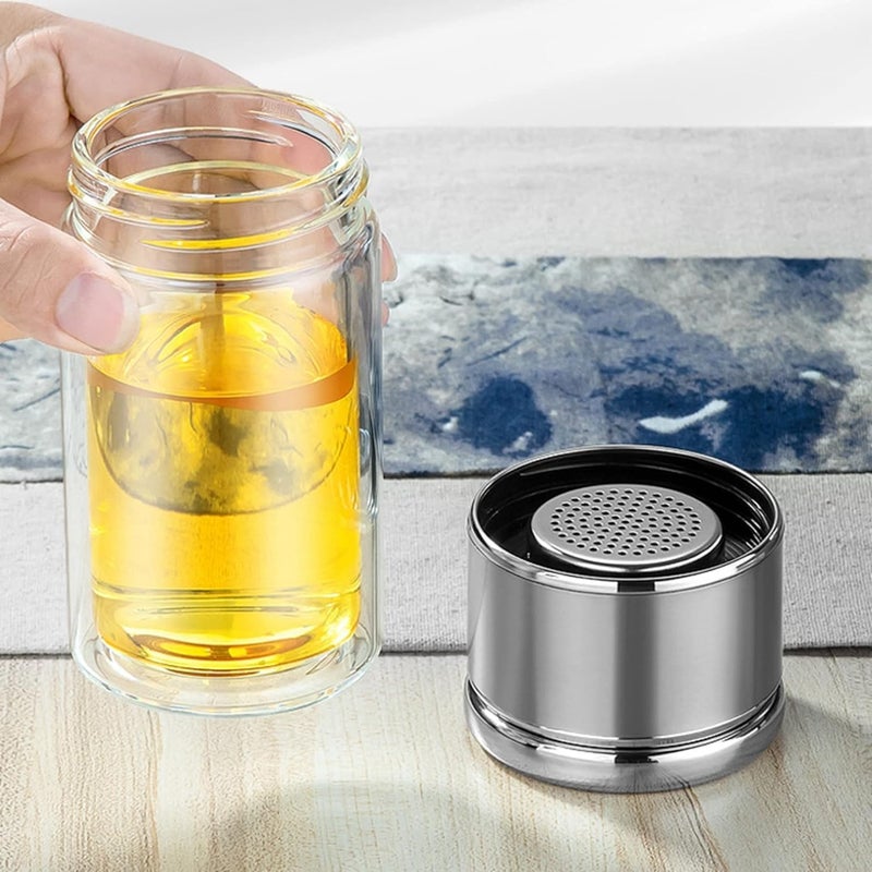 KitchAntique KitchAntique 300ML DoubleWall Glass Water Bottle Tea Water Separation Bottle with Stainless Steel Tea Infuser Perfect for Loose Tea Detox Fruit Water Travel Camping Gifting - Image 4