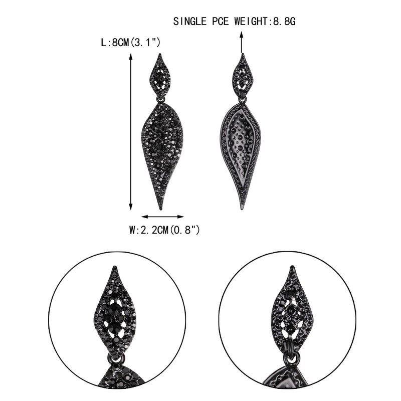 EVER FAITH Vintage Leaf Earring Round Rhinestone Crystal Elegant Party Pierced Drop Dangle Chandelier Earrings for Women Black Black-Tone - Image 5