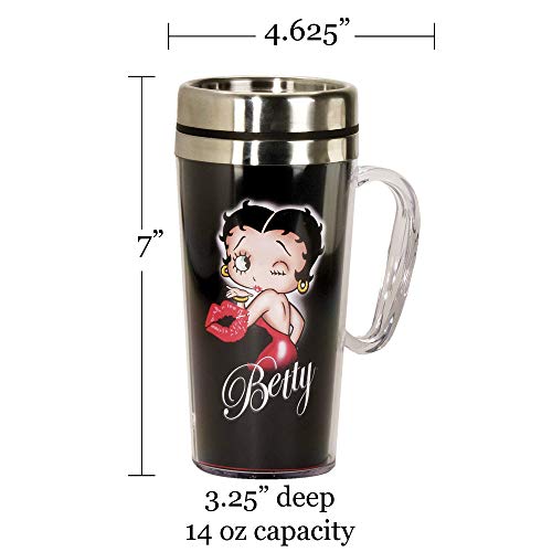 Spoontiques - Insulated Travel Mug - Betty Boop Kiss Coffee Cup - Coffee Lovers Gift - Funny Coffee Mug - 14 oz - Black, 1 Count (Pack of 1) - Image 3