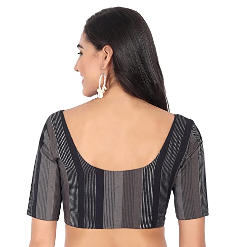 JISB Women's Cotton Geometric Half Sleeve Blouse (JISB00612_Black_48) - Image 3