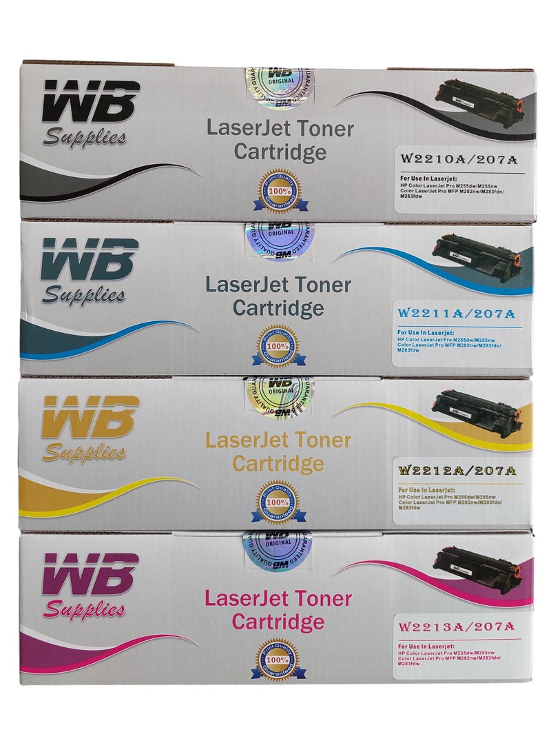 WB Compatible With 4-Colour 207A Toner Set Replacement For HP Pro M255/M283fdw/M283fdn Works With Multicolour Toner W2210 Black W2211A Cyan W2212A Yellow W2212A Magenta(with chip) - Image 1