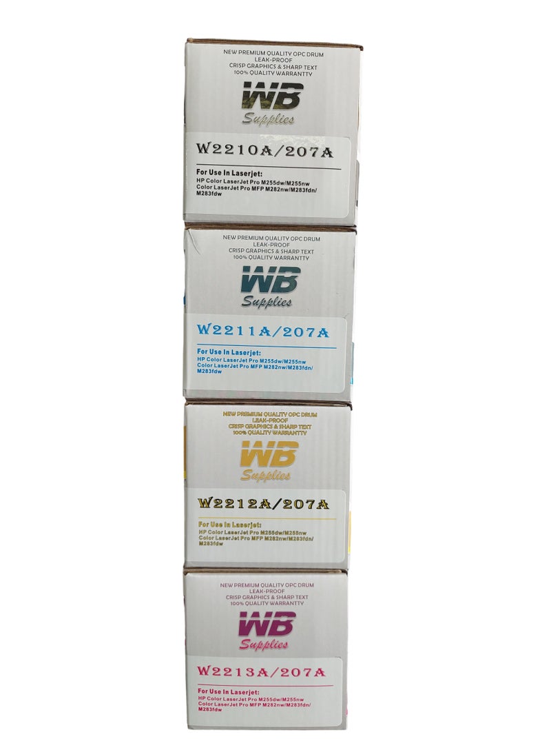 WB Compatible With 4-Colour 207A Toner Set Replacement For HP Pro M255/M283fdw/M283fdn Works With Multicolour Toner W2210 Black W2211A Cyan W2212A Yellow W2212A Magenta(with chip) - Image 2