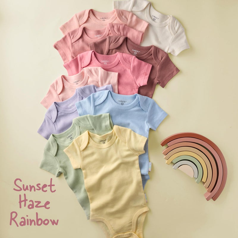 Butterblu Avery 10-Pack Short Sleeve Bodysuitsâ€‹ 100% Organic Cotton for Baby Boysâ€‹ & Girls, Sunset Haze Rainbow, Newborn - Image 2