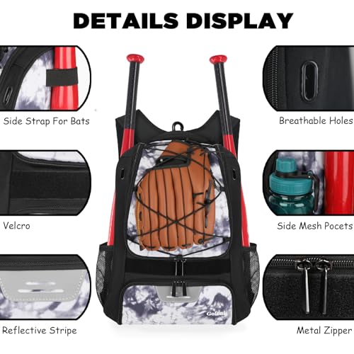 Goloni Youth Baseball BagSoftball Bag with Shoes CompartmentBaseball Backpack with Fence Hook for TBall Bat Equipment - Image 3