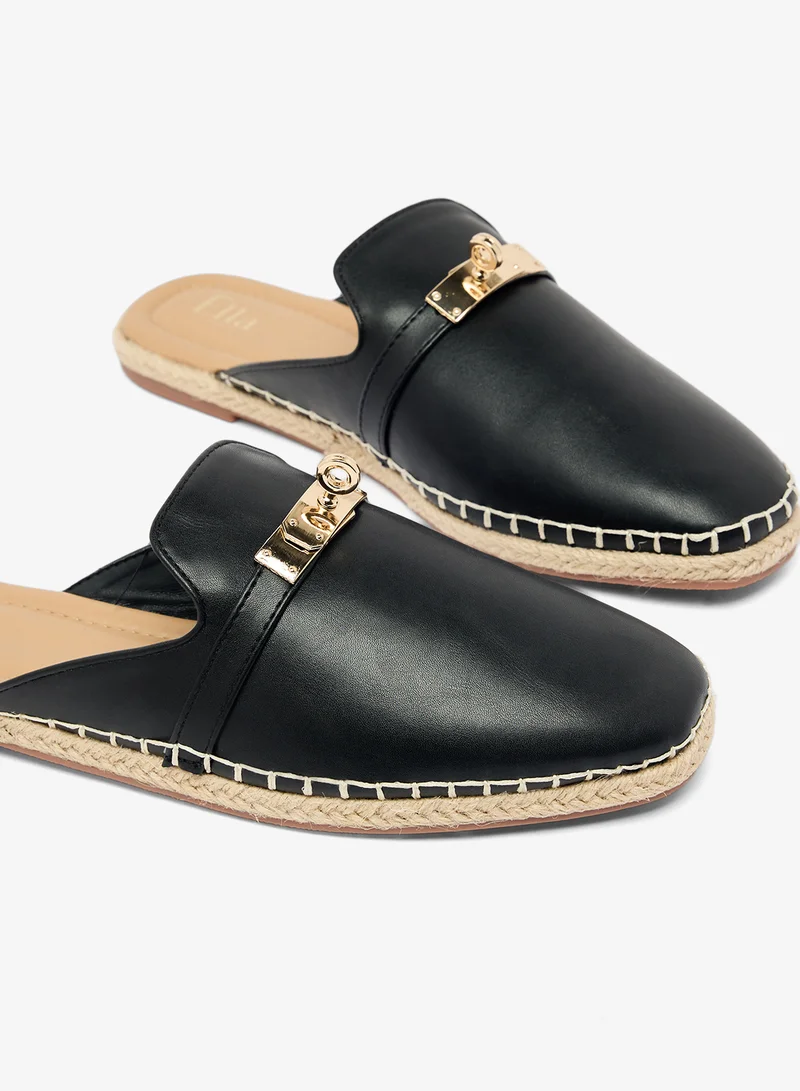 Ella Black Classic PU Mules With Gold Hardware for Women | Best Price UAE