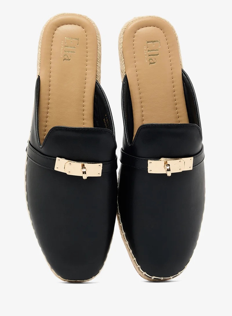 Ella Black Classic PU Mules With Gold Hardware for Women | Best Price UAE