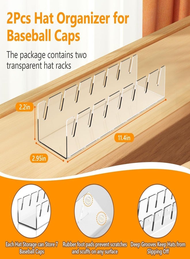 Aufee 2 Pack Hat Stand for Baseball Caps Display and Organizer, Acrylic Hat Organizer for Baseball Caps 14 Caps, Hat Rack Hat Organizer for Bedroom, Dresser, Closet(Clear) - Image 5