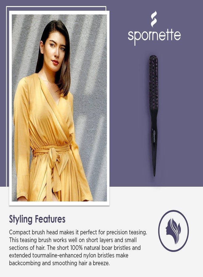 Spornette فرشاة شعر سبورنِت بيور برسل للنساء والرجال - فرشاة صغيرة للتسريح المذهل - اصنعي تسريحات أنيقة وحجم - شعيرات من خنازير وبرميلين نايلون للتسريح الخلفي وتمشيط الشعر (بنفسجي) - Image 4