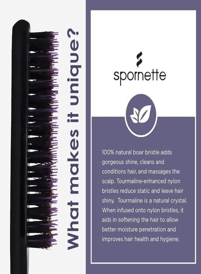 Spornette فرشاة شعر سبورنِت بيور برسل للنساء والرجال - فرشاة صغيرة للتسريح المذهل - اصنعي تسريحات أنيقة وحجم - شعيرات من خنازير وبرميلين نايلون للتسريح الخلفي وتمشيط الشعر (بنفسجي) - Image 3