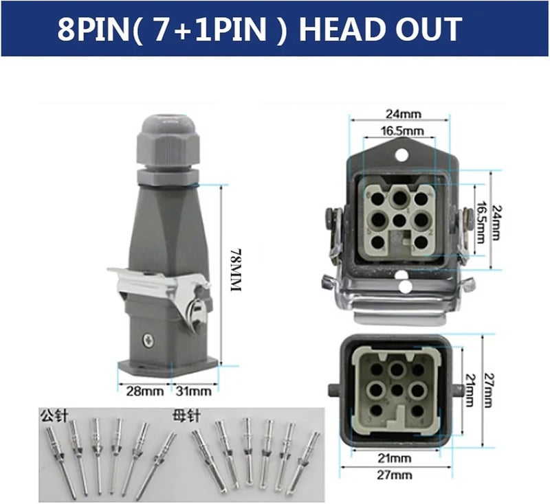 Heavy Load Connector HDC HA 4 5 6 8 Pin Duty 10A Rectangle Aviation Plug Socket Waterproof Male Heavy-Duty (8 core) - Image 2