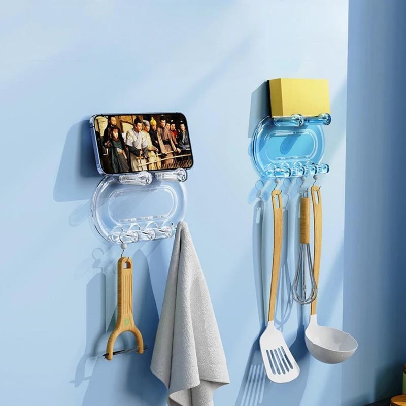 KICKZU Multifunctional Storage Rack Hook, Nail-Free Double Layer Wall Mounted Hook for Kitchen, Bathroom, Living Room - Image 3