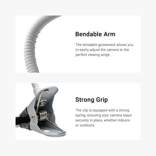 Holicfun Clip Mount for Ring, Blink, Eufy, Google Nest, Wyze, and Arlo Indoor Outdoor Cameras, 15cm Gooseneck Arm, Flexible Adjustment, Strong Clamp, Black - Image 4