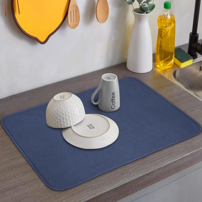 Bellemain XXL Dish Mat 16 x 18 Microfiber Dish Drying Mat  Super absorbent  Navy