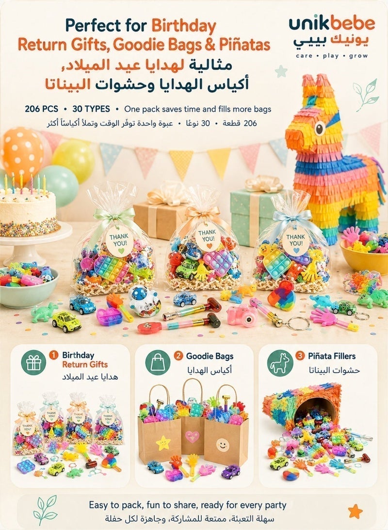 يونيكبيبي 206 قطعة توزيعات أطفال، 30 نوعًا من الألعاب الصغيرة المتنوعة لهدايا أعياد الميلاد، حشوات أكياس الهدايا والبيناتا، جوائز الفصل، التوزيعات المدرسية وهدايا العيد للأولاد والبنات - Image 5