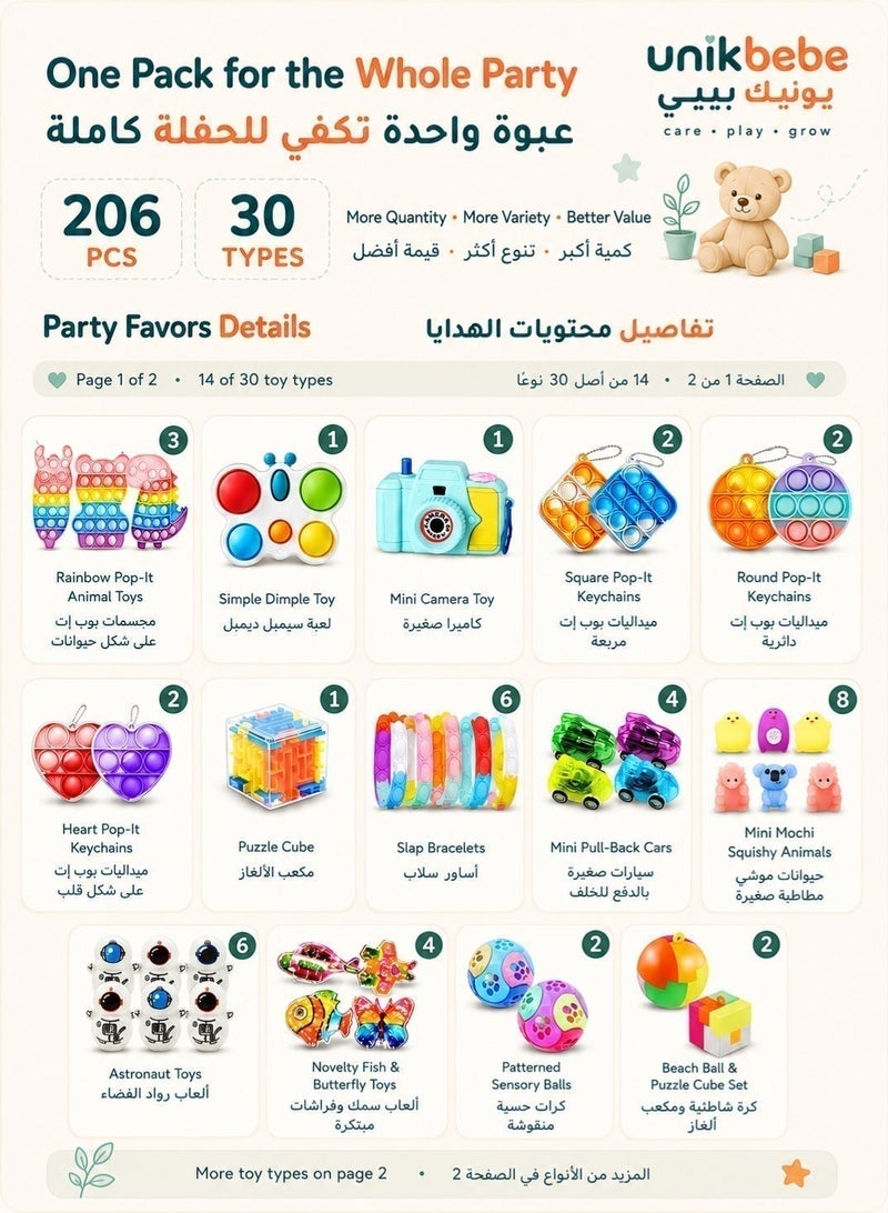 يونيكبيبي 206 قطعة توزيعات أطفال، 30 نوعًا من الألعاب الصغيرة المتنوعة لهدايا أعياد الميلاد، حشوات أكياس الهدايا والبيناتا، جوائز الفصل، التوزيعات المدرسية وهدايا العيد للأولاد والبنات - Image 3