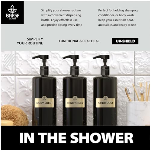 Bar5F 1-Liter BPA-Free Black Pump Bottles – Refillable PET Plastic Dispensers for Shampoo, Conditioner & Body Wash with UV Shield Gloss Finish, Heavy-Duty 3-Pack - Image 5