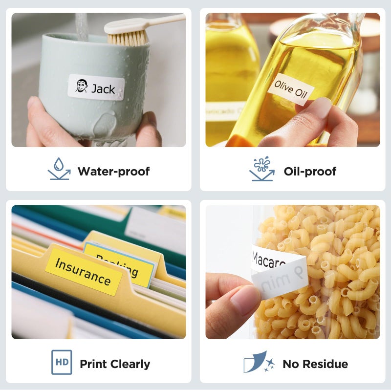 SUPVAN E10 & E11 Label Maker Tape, 0.59in Ã— 19.7ft (15mm Ã— 6m) Genuine Continuous Laminated Thermal Label Tape Refill, Waterproof Oilproof Child-Safe Durable Auto Detect Labels, Black on Fruit - Image 5