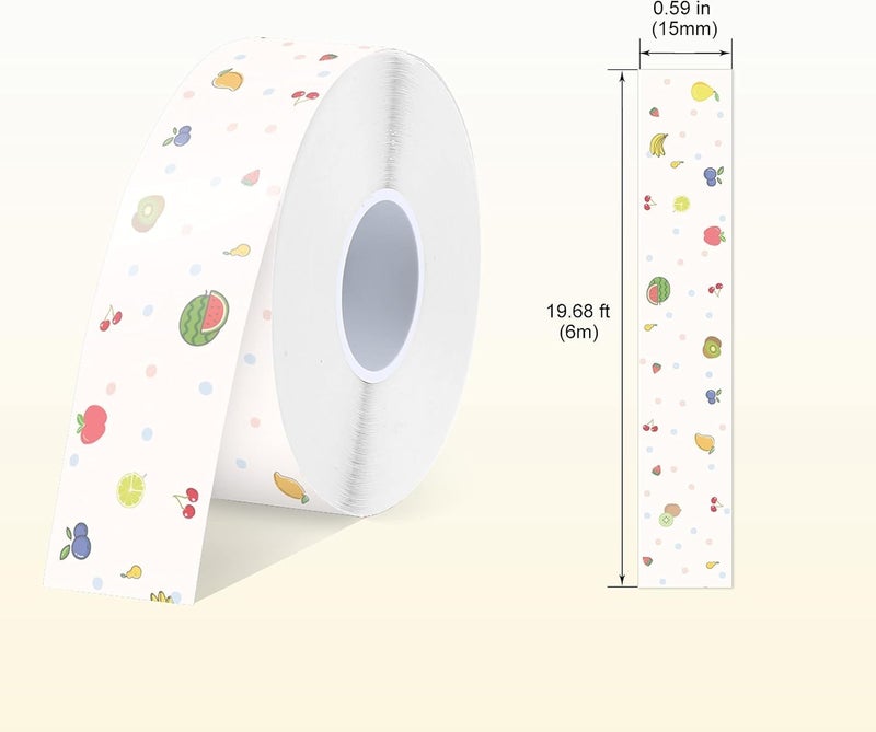 SUPVAN E10 & E11 Label Maker Tape, 0.59in Ã— 19.7ft (15mm Ã— 6m) Genuine Continuous Laminated Thermal Label Tape Refill, Waterproof Oilproof Child-Safe Durable Auto Detect Labels, Black on Fruit - Image 2