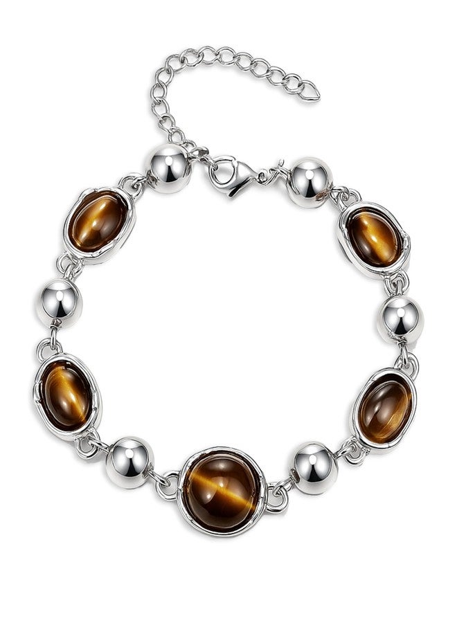 Aliyoham Vintage Handmade Tiger's Eye Bracelet, Adjustable Stone Beaded Bracelet with Lobster Clasp Boho Jewelry for Women - Image 1