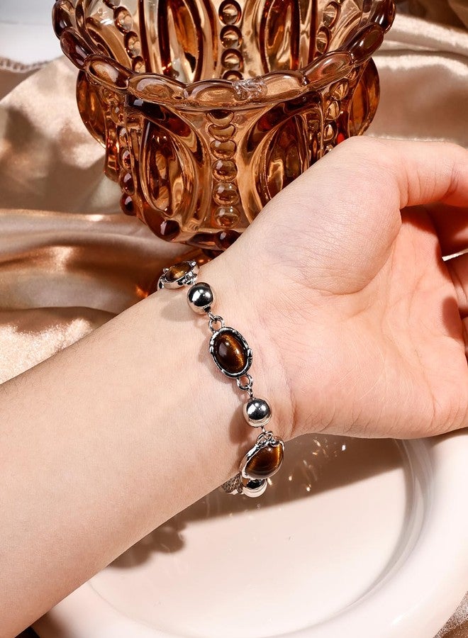 Aliyoham Vintage Handmade Tiger's Eye Bracelet, Adjustable Stone Beaded Bracelet with Lobster Clasp Boho Jewelry for Women - Image 2