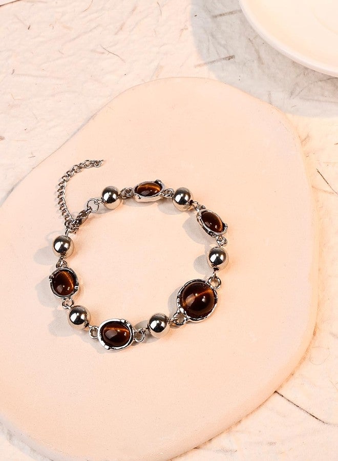 Aliyoham Vintage Handmade Tiger's Eye Bracelet, Adjustable Stone Beaded Bracelet with Lobster Clasp Boho Jewelry for Women - Image 5