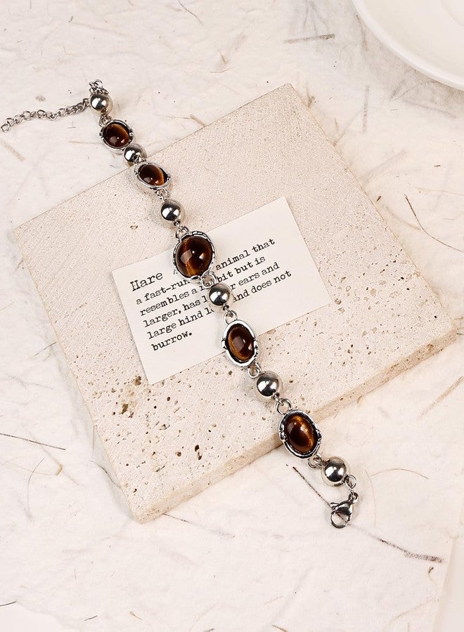 Aliyoham Vintage Handmade Tiger's Eye Bracelet, Adjustable Stone Beaded Bracelet with Lobster Clasp Boho Jewelry for Women - Image 4