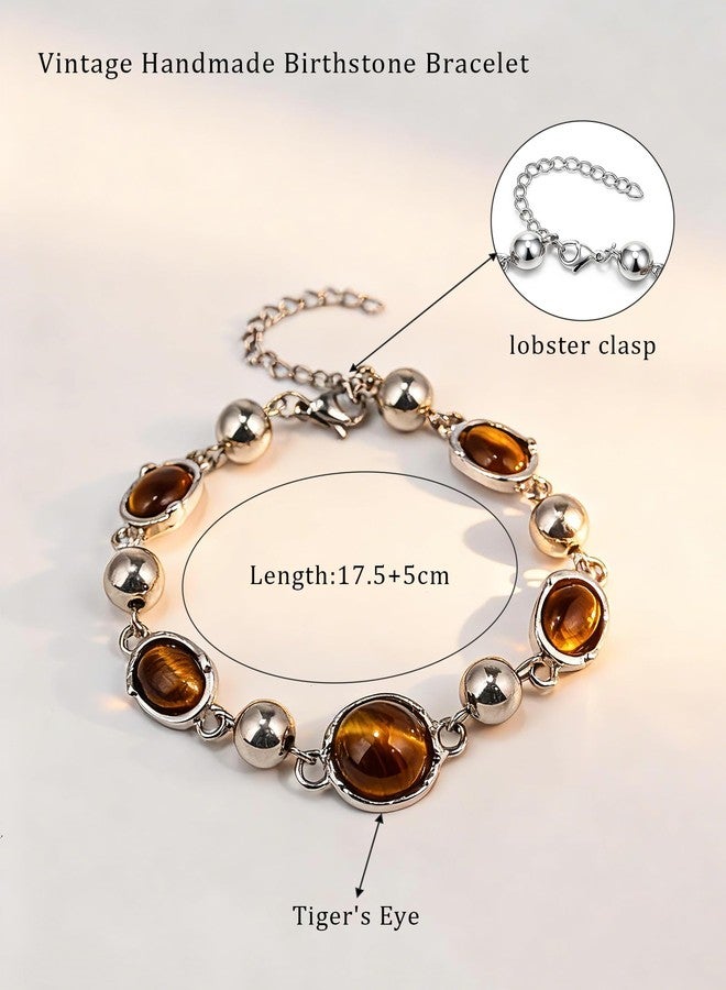 Aliyoham Vintage Handmade Tiger's Eye Bracelet, Adjustable Stone Beaded Bracelet with Lobster Clasp Boho Jewelry for Women - Image 3
