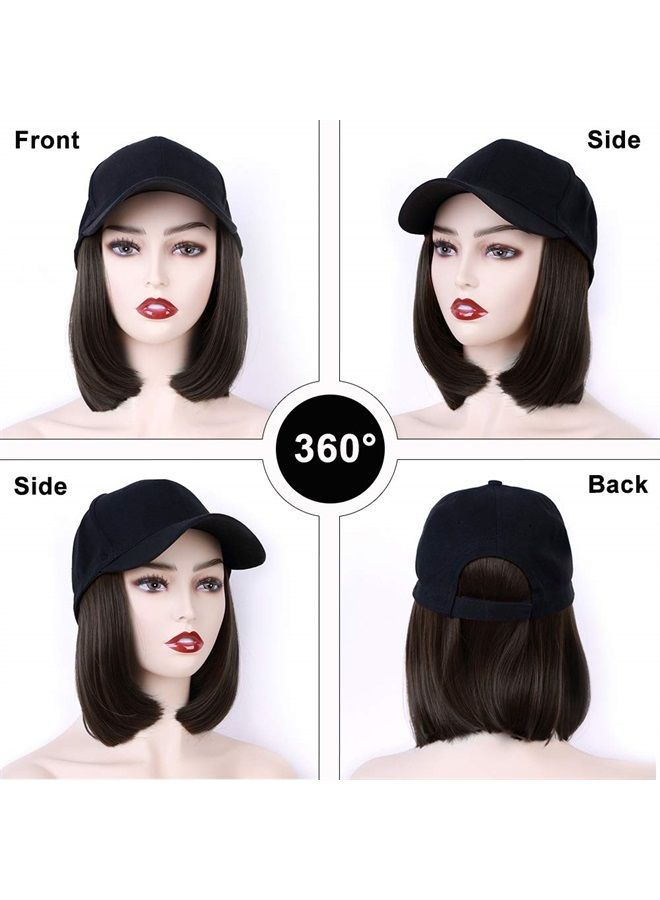 CHRSHN Baseball Cap with Hair Extensions for Women Hat Wig Straight Short Bob Wig Adjustable Hat With Synthetic Wig Black Baseball Cap Natural Black