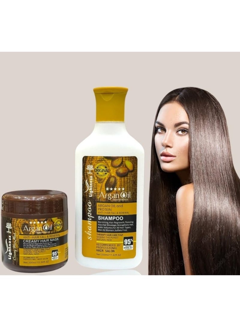 ليجيتنيس مجموعة العناية بالشعر بزيت الأرغان الخفيف، مجموعة من قطعتين - علاج مغربي، شامبو مضاد للتساقط ومجدد للشعر، وقناع للشعر - Image 1