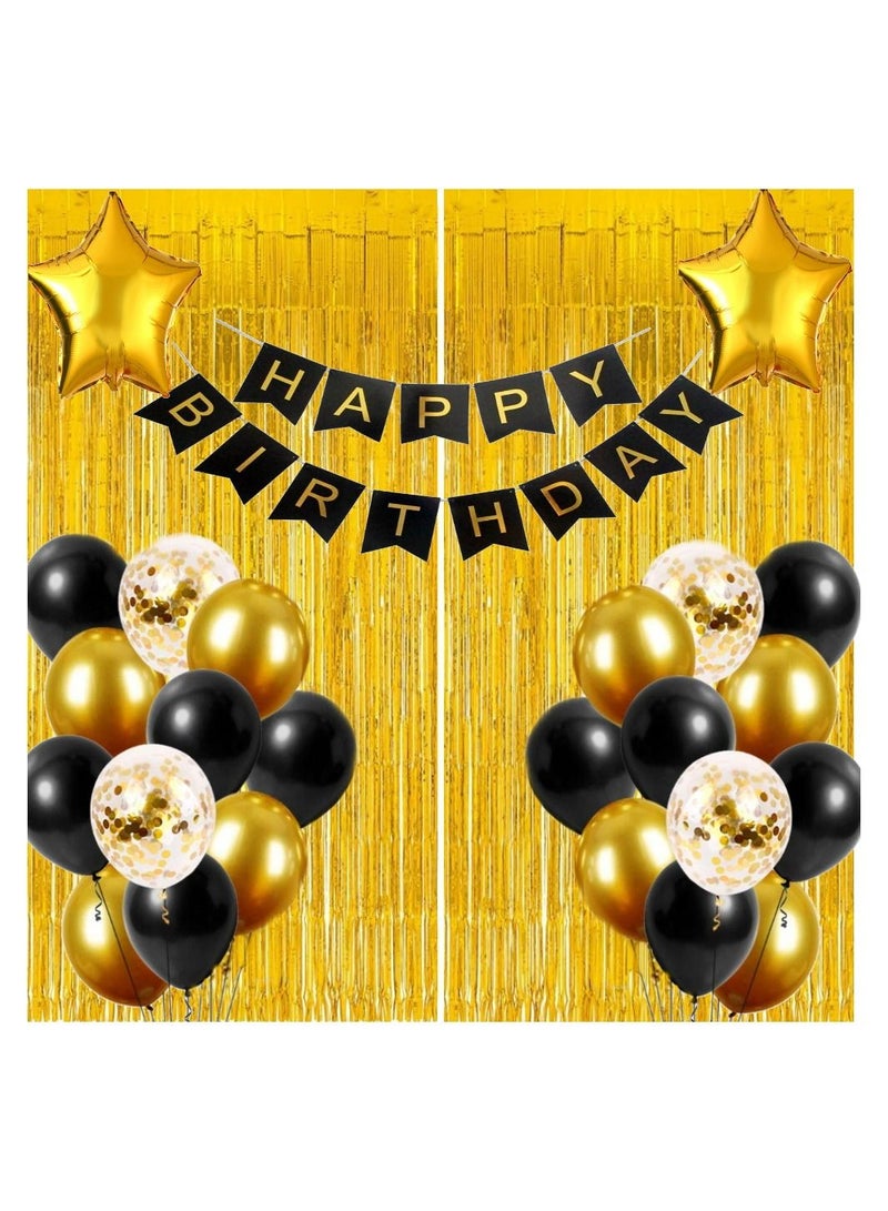 JOLLITY LLC Party Decoration Black & Gold Birthday Decorations, Items Kit- 32 Pcs Boy Girl Special Occasions - Image 1