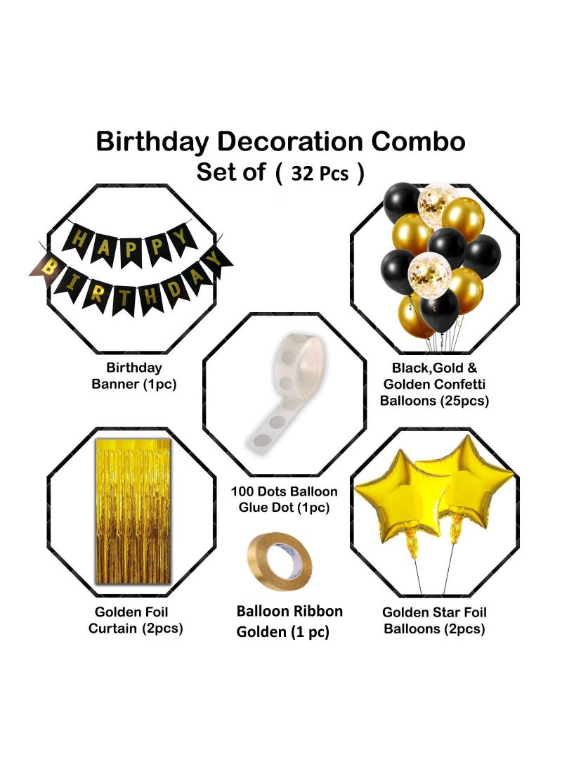 JOLLITY LLC Party Decoration Black & Gold Birthday Decorations, Items Kit- 32 Pcs Boy Girl Special Occasions - Image 2