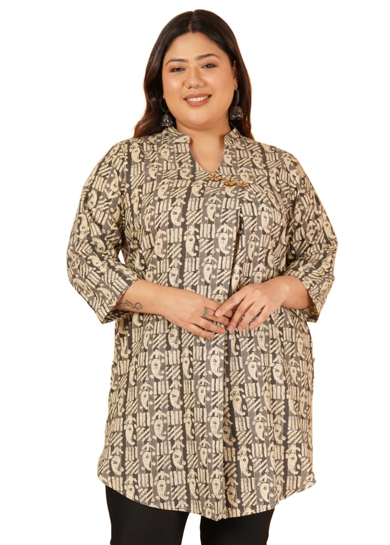 Indietoga Women Cotton Regular Plus Size Printed Cotton Tunic Kurti Top(P10001579_Black Paisley_5Xl) - Image 1