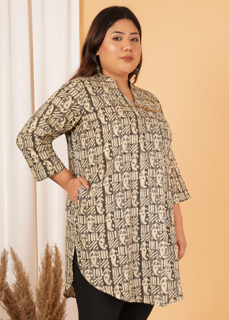 Indietoga Women Cotton Regular Plus Size Printed Cotton Tunic Kurti Top(P10001579_Black Paisley_5Xl) - Image 5