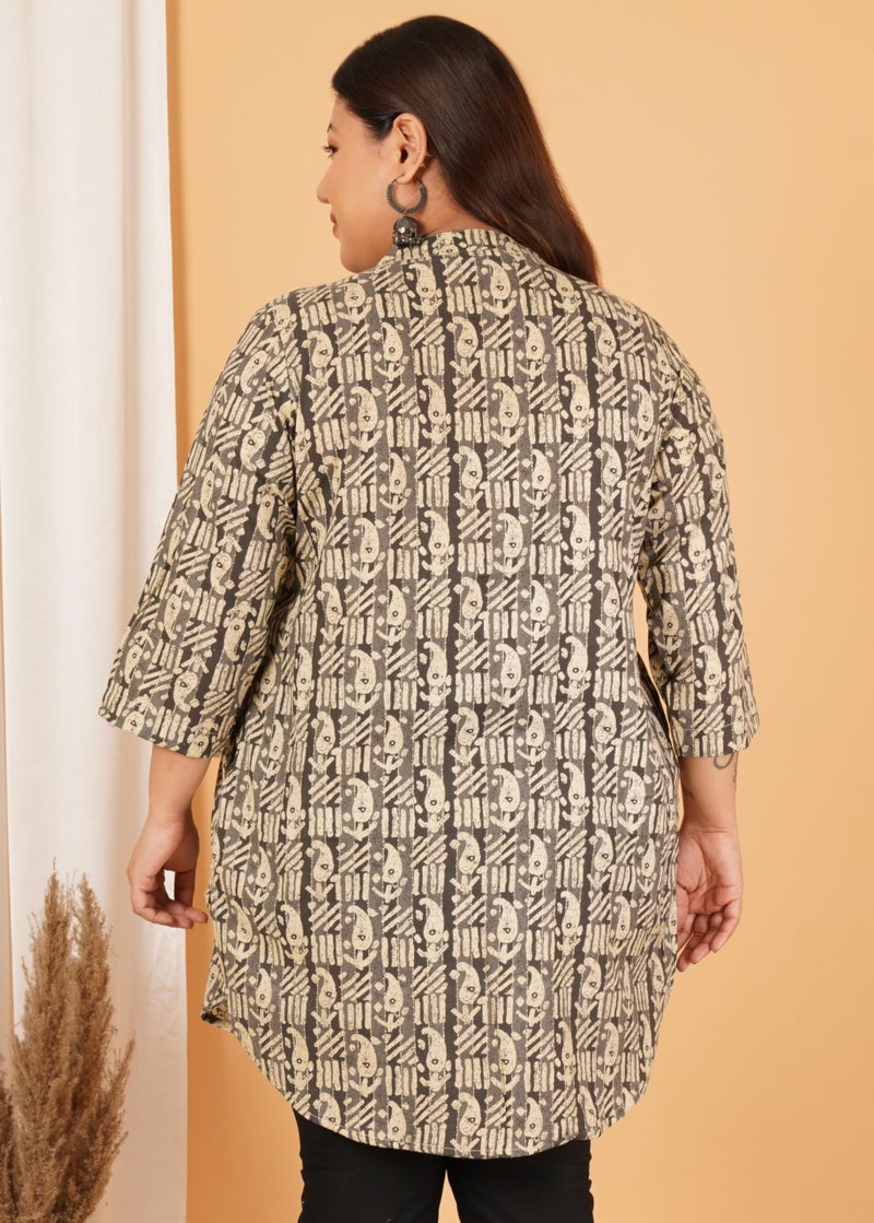 Indietoga Women Cotton Regular Plus Size Printed Cotton Tunic Kurti Top(P10001579_Black Paisley_5Xl) - Image 3