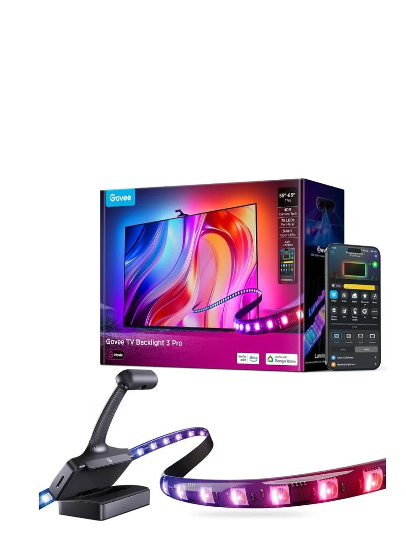 Govee TV Backlight 3 Pro with HDR Triple Camera, 11.8ft 5-in-1 RGBWWIC LED Strip Lights That Change with 55-65 Inch TVs, 75LEDs/m, Supports AI Filter, Smart App and Voice Control, DreamView Sync-R2A80C11 - Image 1