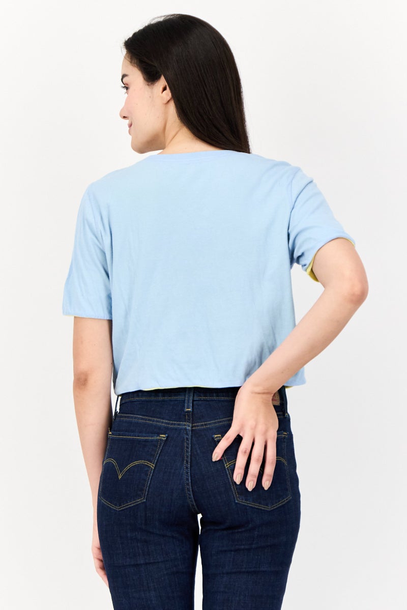 ONLY Women Reversible Crew Neck Short Sleeves Plain Crop Top, Light Blue  - Image 4