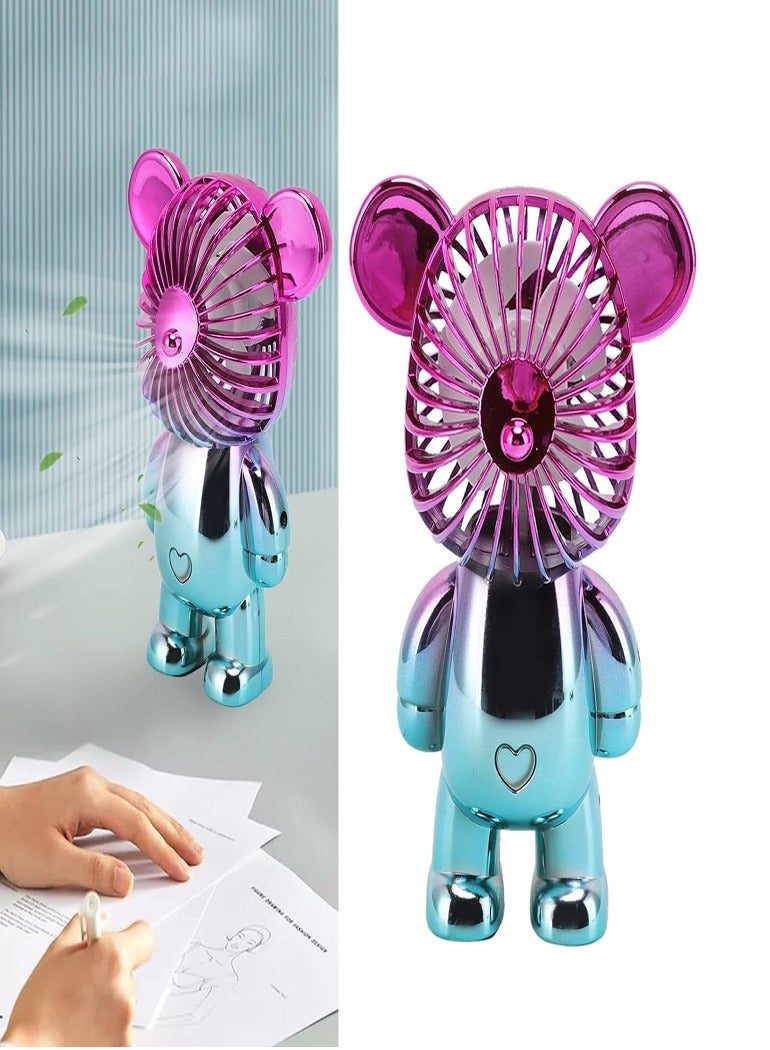 Mini Fan مروحة محمولة قابلة للشحن مروحة كهربائية محمولة لطيفة بشكل دب مع شاحن USB للمكتب - Image 2