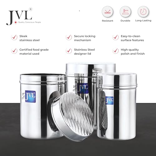 JVL Classicware Stainless Steel Canister for Kitchen Storage, Vintage Designer Jar with Airtight Lid, Mirror Polish Finish, Food-Grade Container for Tea, Coffee, Sugar, Spices (450 ml) - Image 3